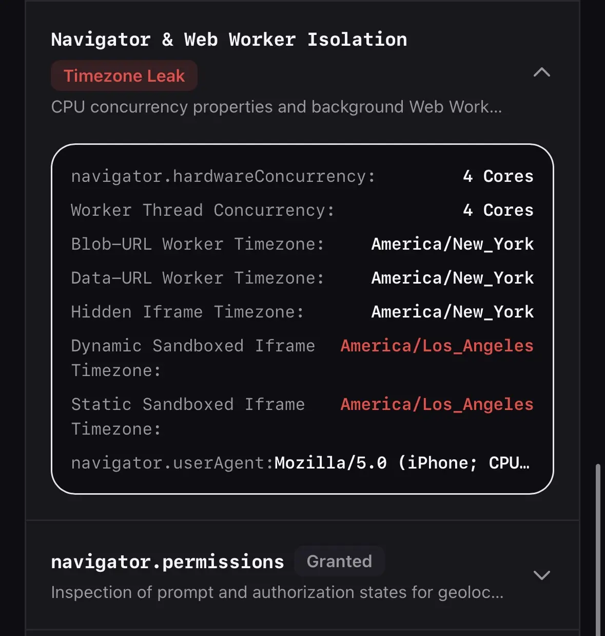 GeoSpoof Timezone Leak in Sandboxed Iframes